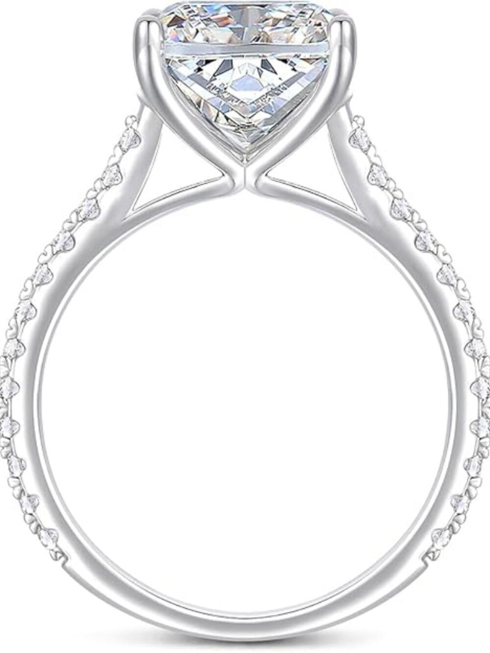 4 CT 14K White Gold 4-Prong Elongated Cushion Cut Moissanite Engagement Ring